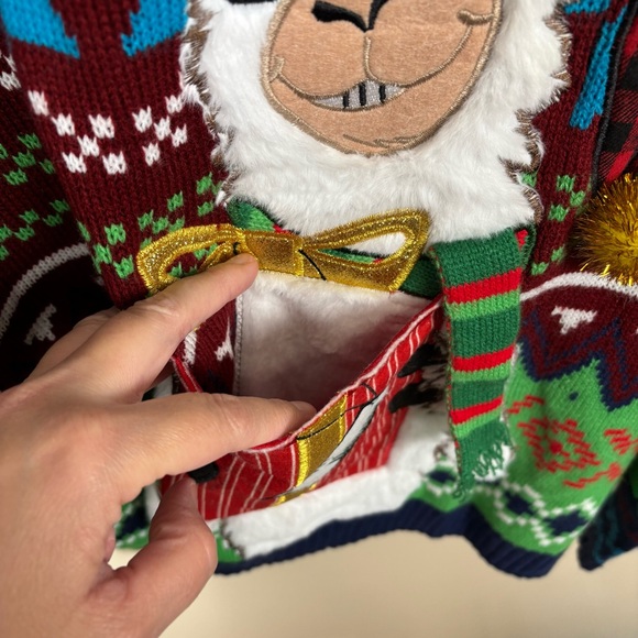 Blizzard Bay Sweater Men XL Blue Green Merry Llama Drink Pocket Ugly Christmas - Picture 5 of 8
